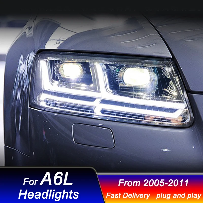 아우디 A6L 2005-2011-Q7 스타일 풀 LED DRL 동적 신호 헤드 램프, Bi Xenon 빔 헤드 램프, 자동차 헤드라이트 액세서리