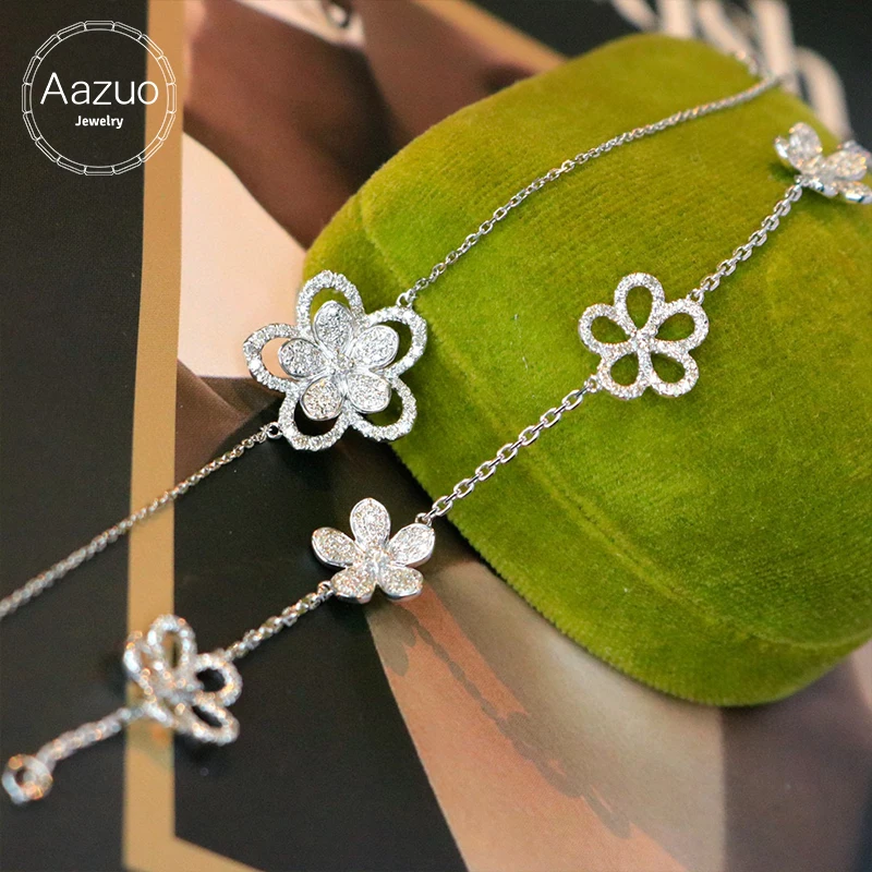 

Aazuo Fine Jewelry Real 18K 750 Pure White Gold Real Diamond H SI Luxuly Flowers Bracelet Gifted For Women Birthday Party Au750