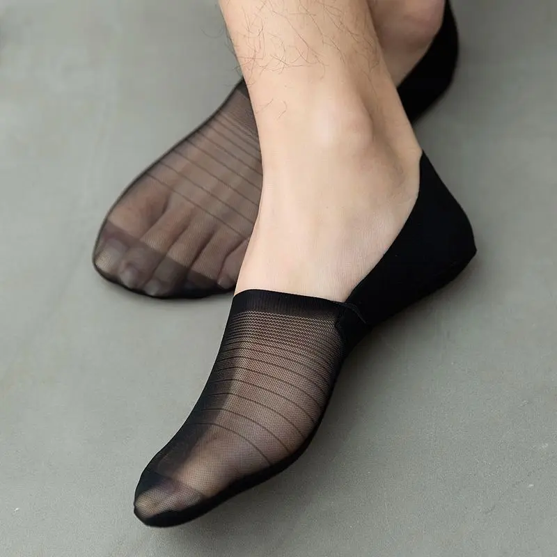 

New Male Invisible Silicone Non-slip Sock Slipper Seamless Boat Sock Jeseca Summer Mesh Breathable Men's No Show Socks Business