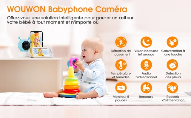 WOUWON Baby Monitor Babyphone Camera Video Baby Camera Bebe Nanny HD 5 Inch  LCD Two Way Talk PTZ Lullabies For New Born