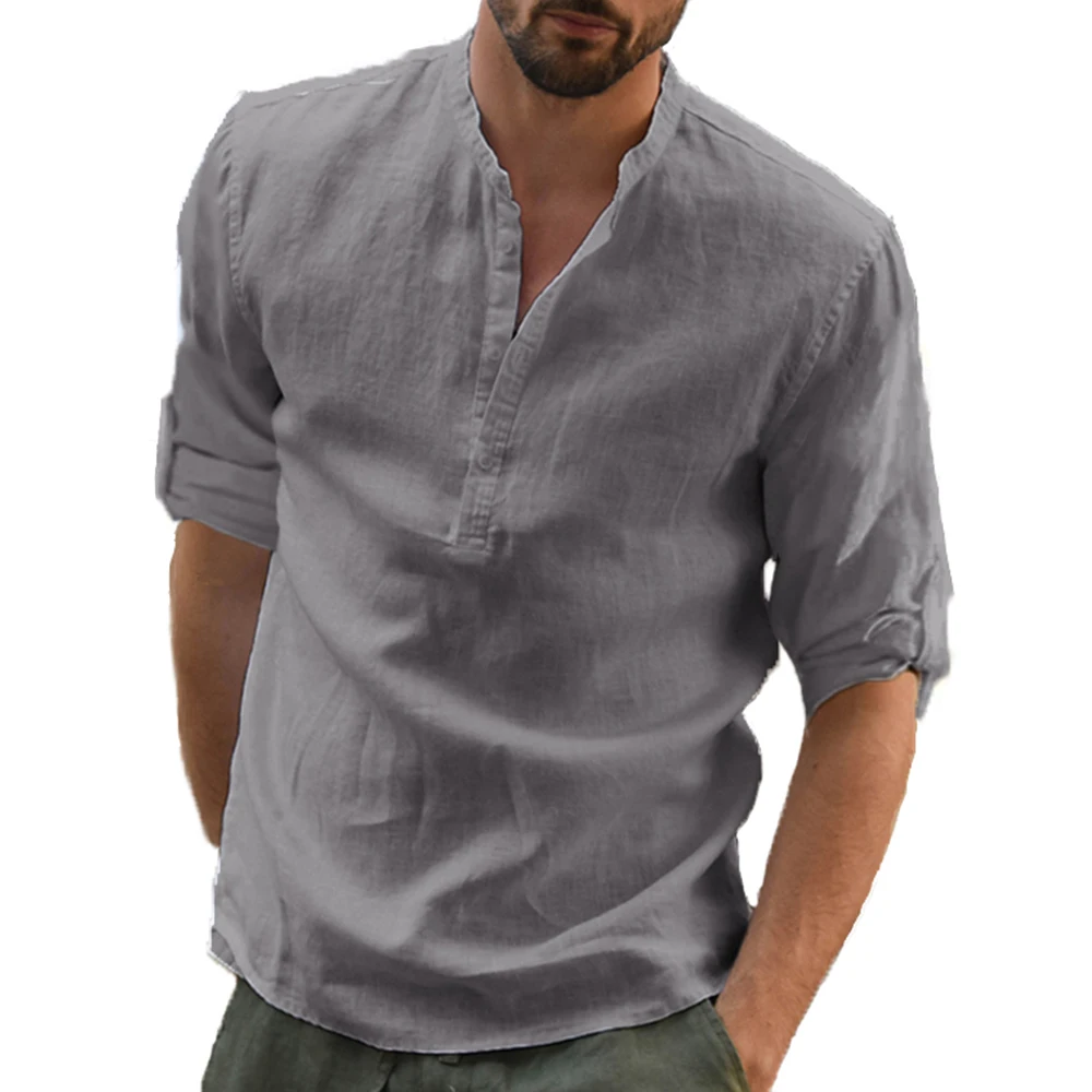 

New Men Blouse Cotton Linen Shirt Loose Tops Long Sleeve Tee Shirt Casual Handsome Men Shirts