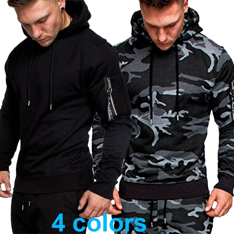 Men's camouflage clothing fashion sportswear jogging suit fashion pocket less hoodie set hoodie+sports pants two-piece set tactical suit tactical clothing khaki camouflage suit for men