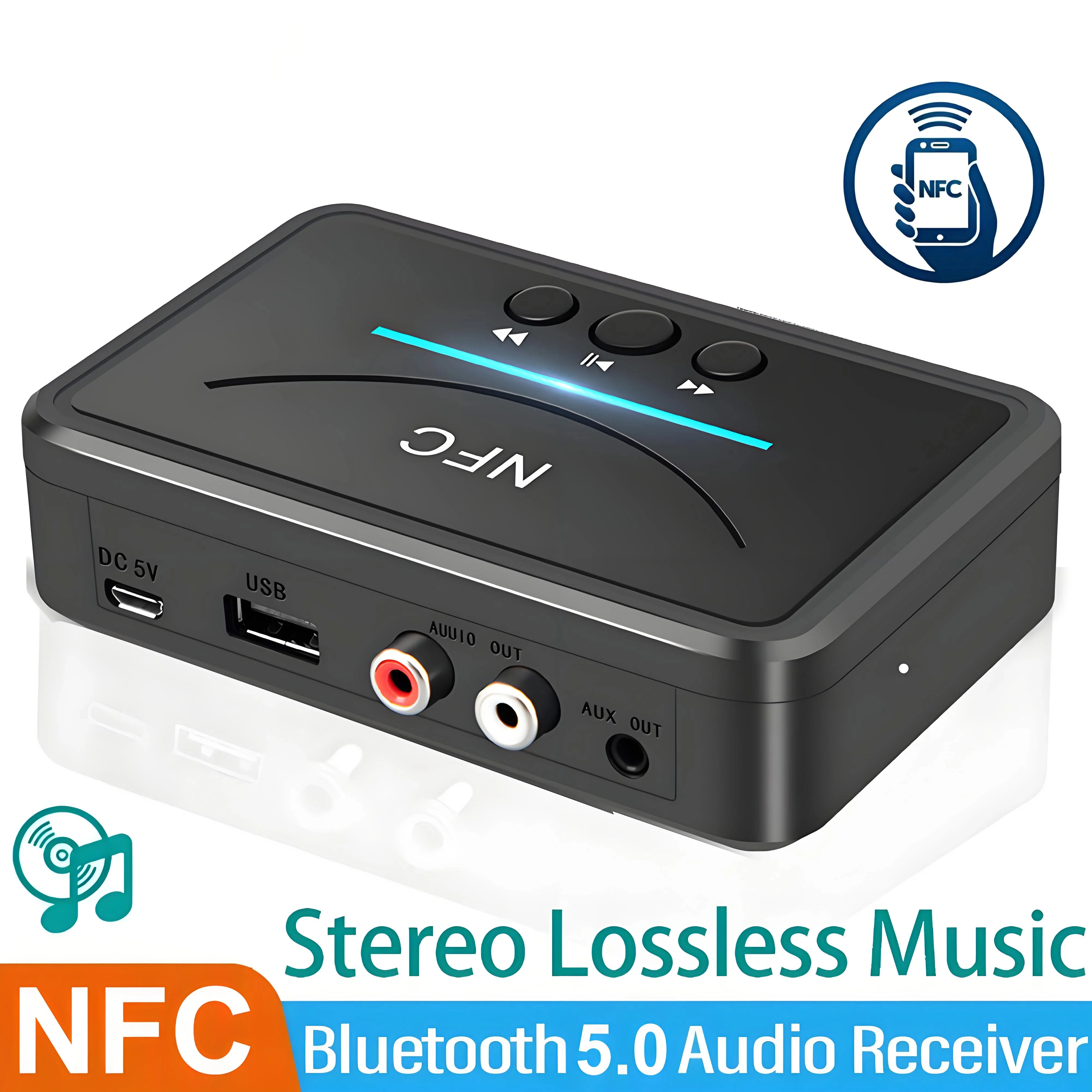 NFC Bluetooth 5.0 Audio Receiver 3.5mm AUX RCA USB Adapter HIFI Stereo Wireless Music Adapter For Car Kit Speaker Amplifier