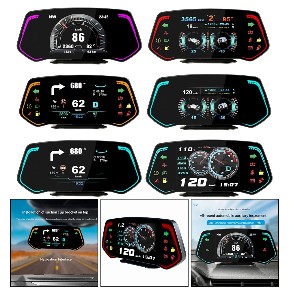 TCA02 자동차 헤드업 디스플레이 지원 OBD 및 GPS 듀얼 모델 듀얼 시스템, 모든 모델 옵션 TPMS 타이어 압력 감지기와 호환 가능