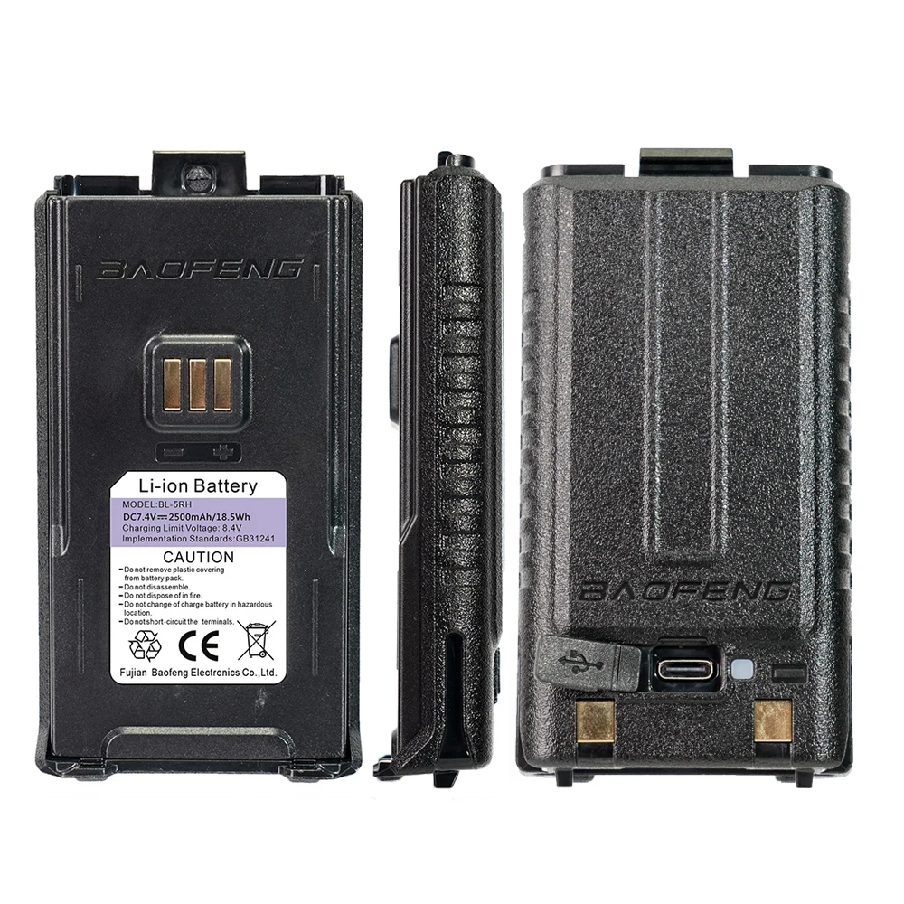 Baofeng UV-5RH Pro Walkie Talkie Battery USB-C Charging BL-5RH Upgraded 3800 6800mAh UV-5RM UV-K5 Pro Max Rechargable Batteries 6