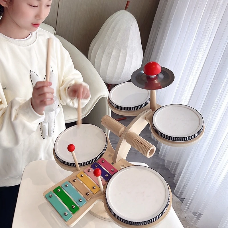 Multi-functional wooden drum kit kitten music channel children's music enlightenment early educational toy girls and boys 2