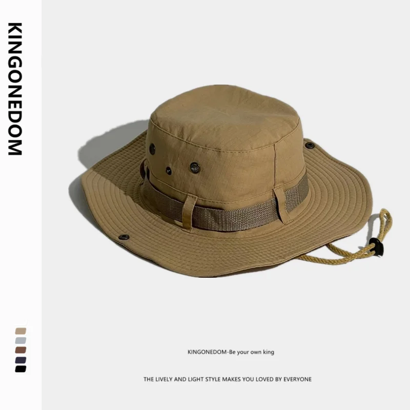 MensOutdoorBucketHatsSolidWideBrimCampingHatBreathable