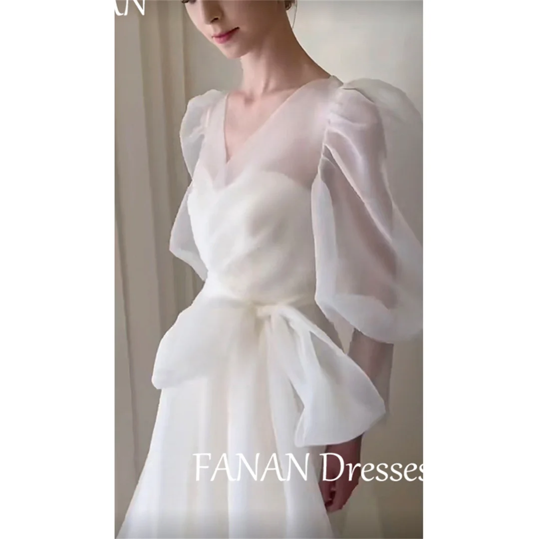 

FANAN Korea A-Line Wedding Dresses 웨딩드레스 Ivory Puff Sleeves Two Pieces Organza Floor Length Custom Made Bride Gowns Plus Size