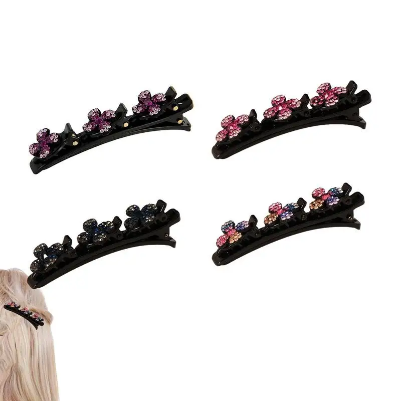 Crystal Hairpins Crystal Stone Braided Hair Clips Hair Clips For Women Girls Hair Barrettes 4Pcs Rhinestone Hair Clips For