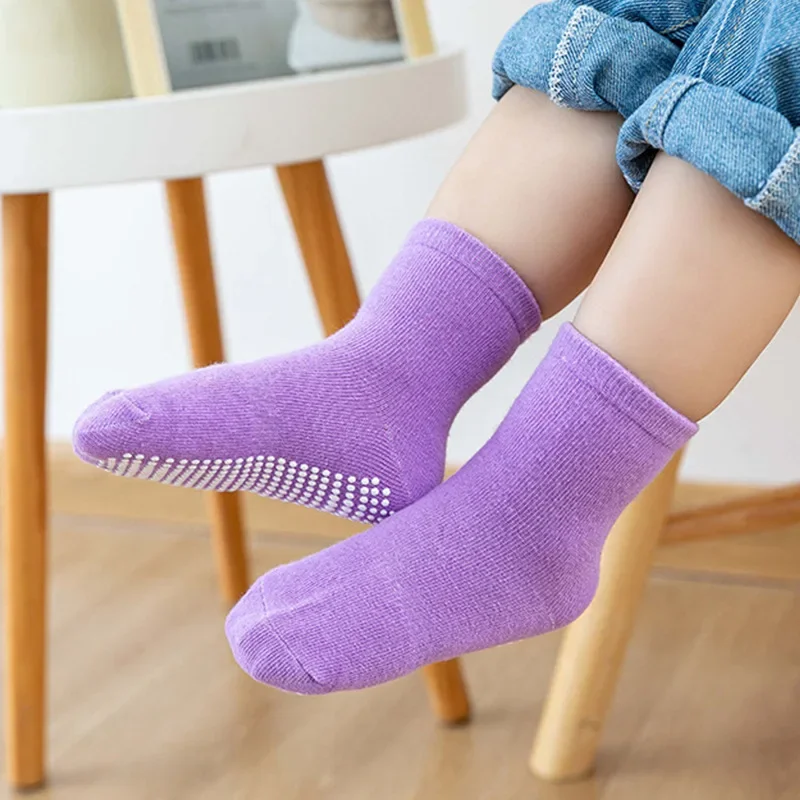 6 Pairs/Lot Spring Autumn Kids Anti-slip Socks Solid Color Soft Breathable Cotton Babys Boat Socks Boys GirlsTrampoline