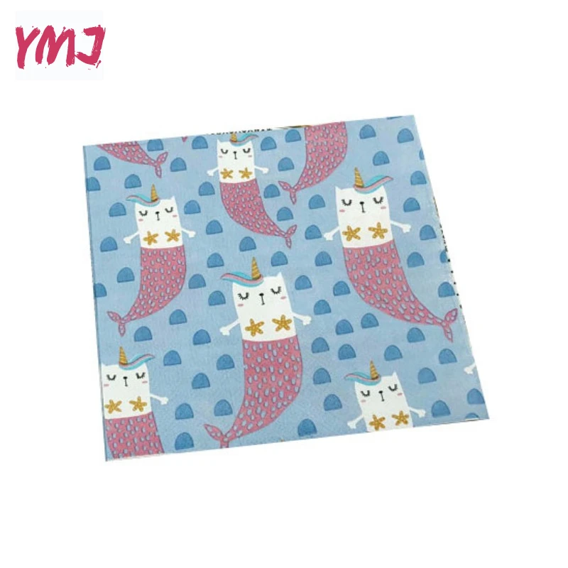 Cartoon Mermaid Printing Tovaglioli Usa E Getta Western Restaurant Party Wedding Pure Wood Paddle Dinner Paper 2-Ply 20Pcs/Pac 33Cm
