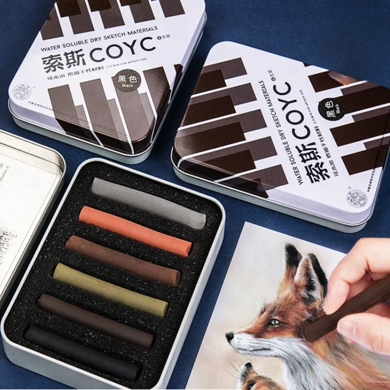 Sketching Pen Set Water Soluble Sketch Painting Color Powder Stick Iron Box Set Artist Dry Wet Dual-purpose Charcoal Stick Art Charcoal Pencils