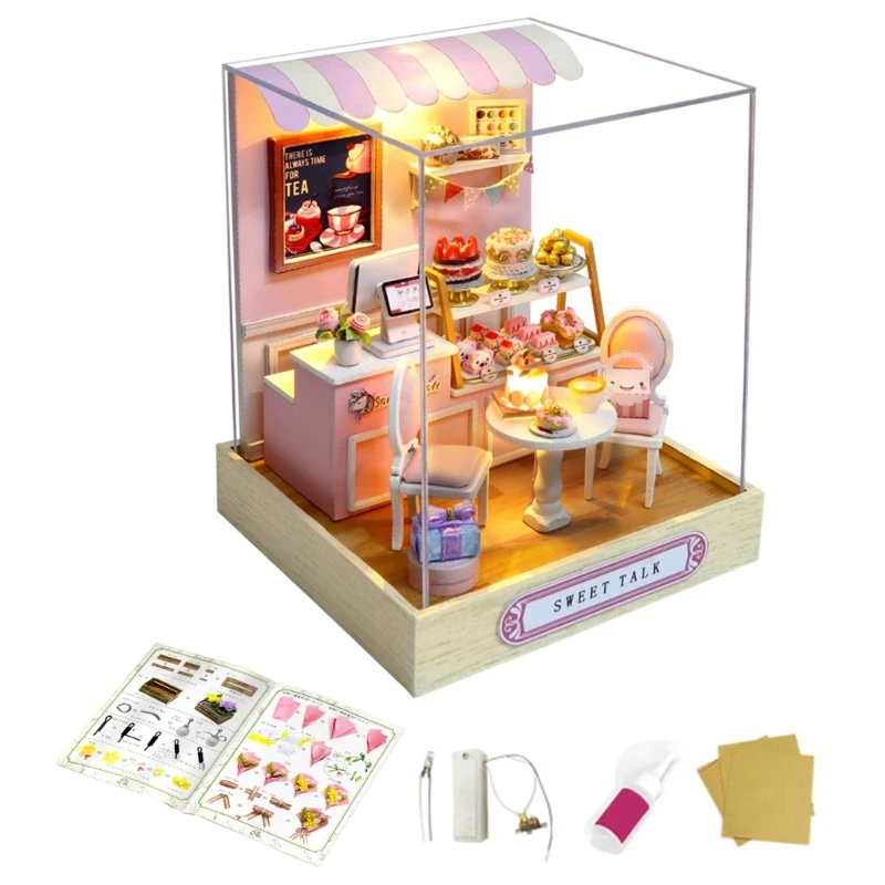 DIY Miniature Dollhouses Mini House Model Kits with Furniture and Led Lights 3