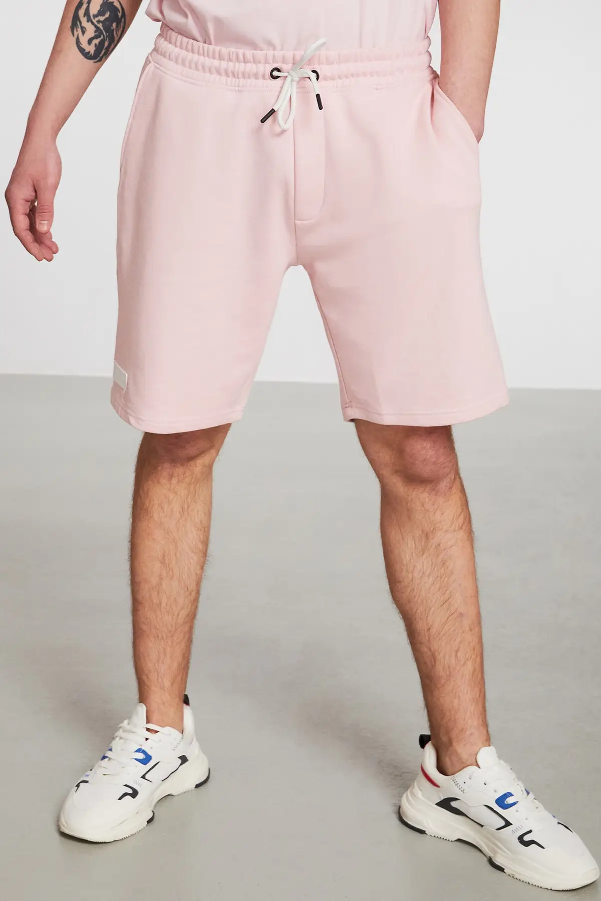 Men's Pink Comfort Elastic Waist Bermuda Shorts Cotton Normal Waist Pocket Daily Use Quality Stylish