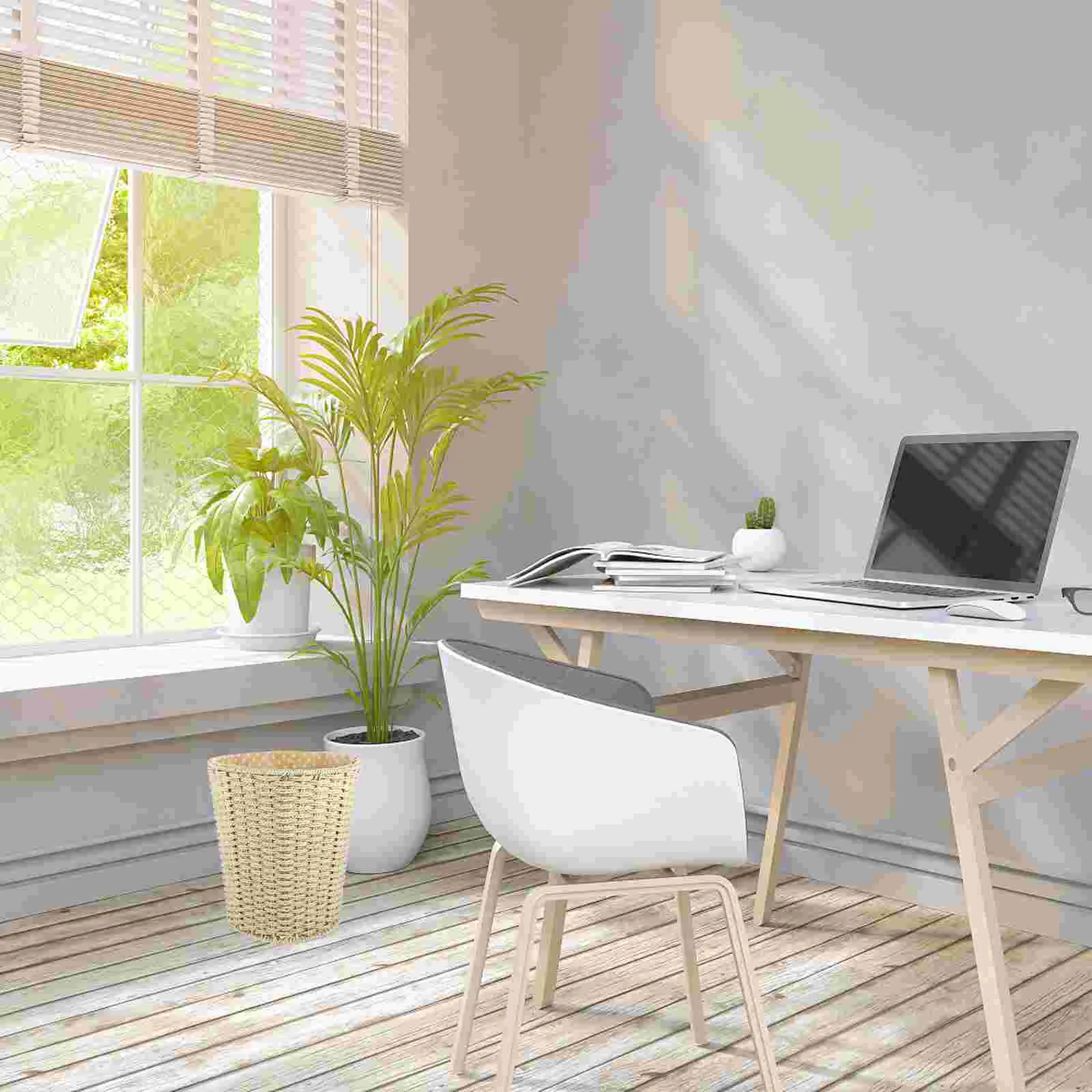 

Large Rope Laundry Basket Clothes Car Rattan Trash Can Iron Weaving Wastebaskets