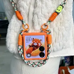 Luxury Orange-Green Lines Portable Rope Bracelet Phone Case Cover for Razr 40 Ultra (Long Short Lanyard)