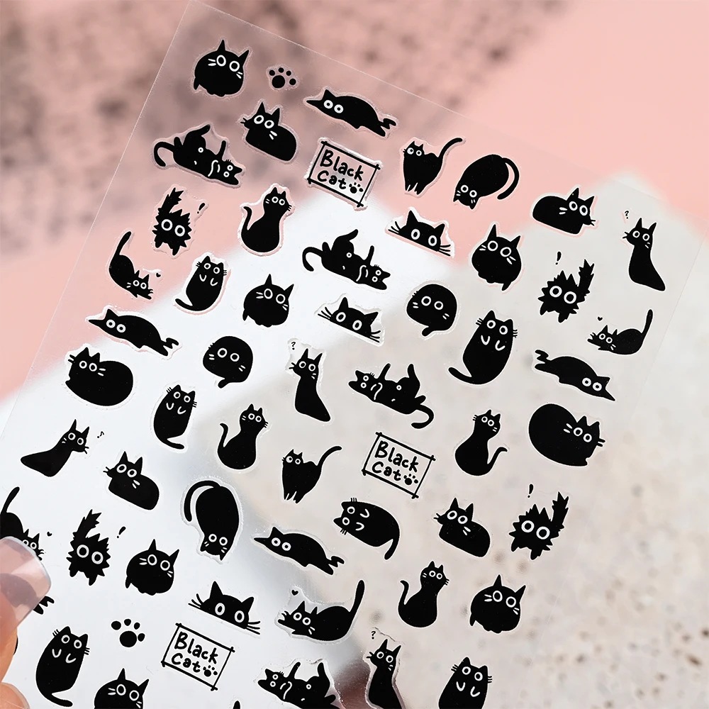 3D Cute Cartoon Black Cat Nail Stickers Funny Cat Paw/Bowtie Self-Adhesive Nail Art Decals Manicure Accessories DIY 8*1 4pcs/set nail stickers,nail art tools,nail art decoration,nail decals