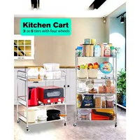 Stainless Steel Cart with Wheels 3 Tier,Stainless Steel Kitchen Cart,Stainless Steel Utility Cart,Metal Cart with Wheels 2