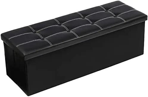 

Folding Ottoman with Storage Bench for Bedroom Large Faux Leather Storage Chest Footrest Padded Seat for Bedroom Entryway Black