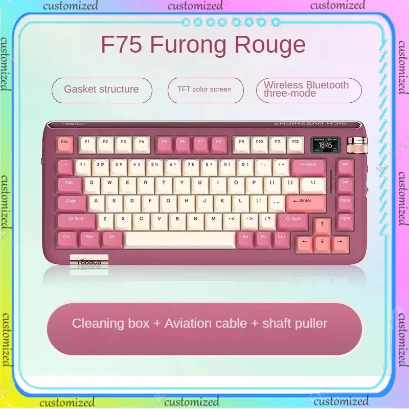 

Оригинальная Беспроводная Bluetooth клавиатура huшу F75 с тремя режимами механическая клавиатура RGB с дисплеем игровая Офисная Клавиатура Новогодний подарок