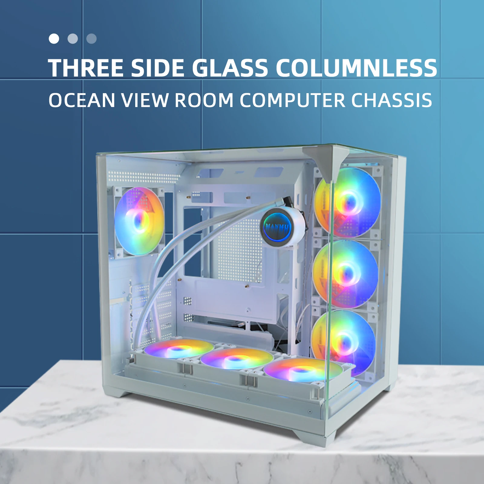 MANMU 2024 White PC Case Seaview Room Gaming Computer Desktop M-ATX Motherboard Support 360 Water-cooled 4090 Graphics Card