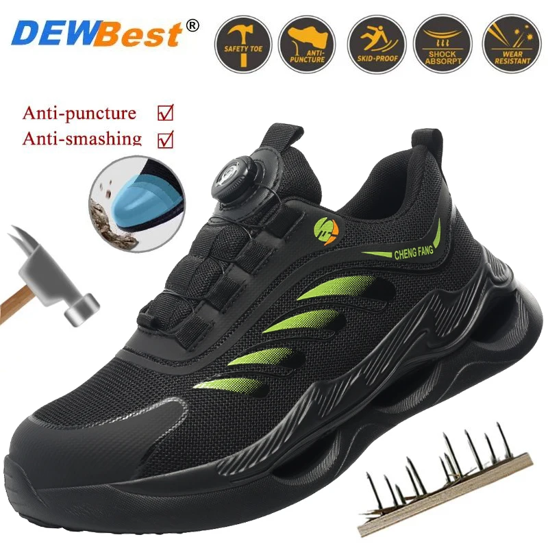 

Men's Fashion Button Work Shoes Steel Toe Wear Resistant Anti Smash Anti Stab Protection Safety Work Sneakers