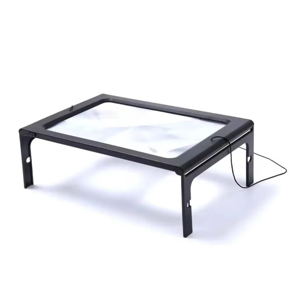 A4 3X foldable full-page desktop magnifier with LED lights for elderly low vision book reading aid