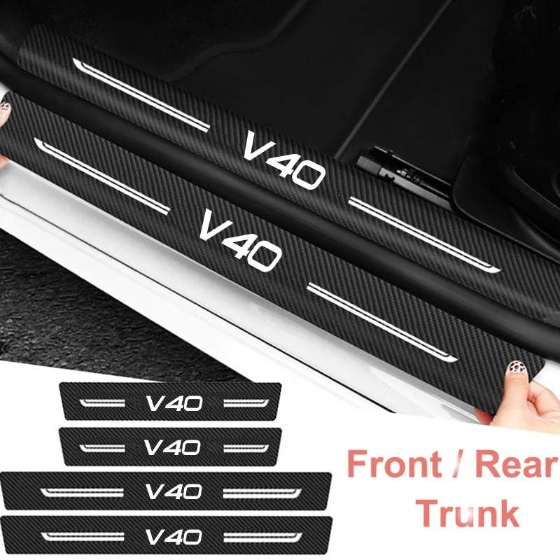 

for Volvo V40 Logo Front Rear Threshold Stickers Tape Carbon Fiber Car Door Sill Anit Kick Film Trunk Guard Protective Decals