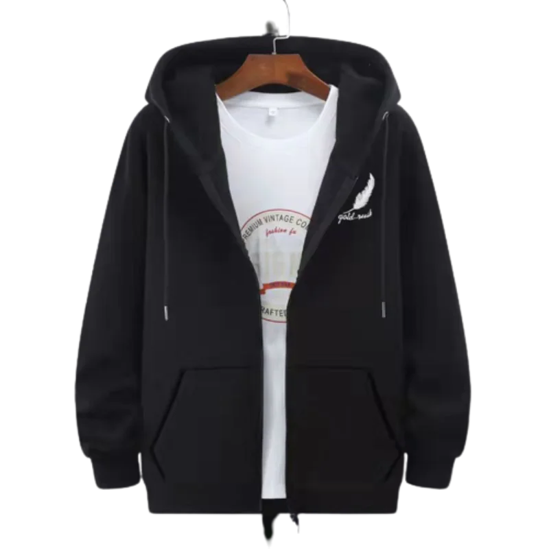 2023 New Men's Clothing Hooded Long Sleeve Spring Autumn Fashion Casual All-match Solid Color Printed Pockets Spliced Tops