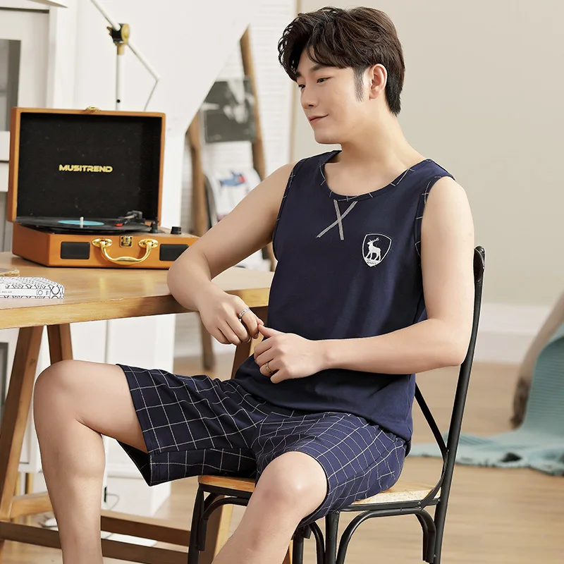 Big Size Pajamas Set for Men Summer Shorts Two Piece Sleepwear - Main Image