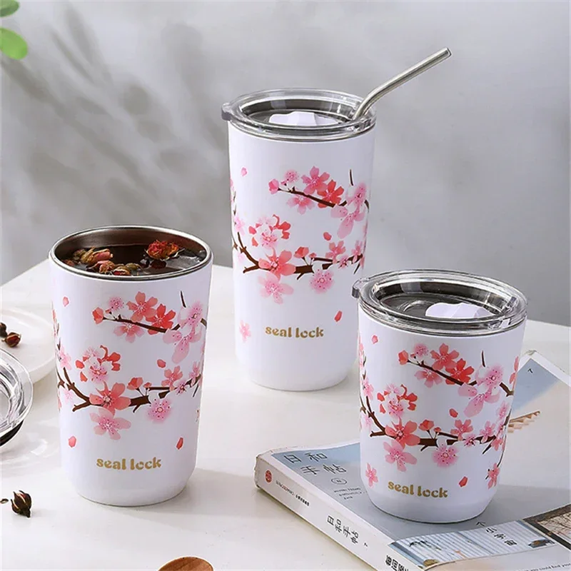 

Stainless Steel Cherry Blossom Thermal Mug with Lid Double Wall Coffee Leak-Proof Water Cup Travel Camping Tea Tumbler Drinkware