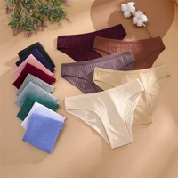 Lot de 4 culottes en coton pour femmes, rayées, couleur unie, sexy, taille basse, respirantes, sous-vêtements doux et extensibles, lingerie pour femmes, M-XL 4