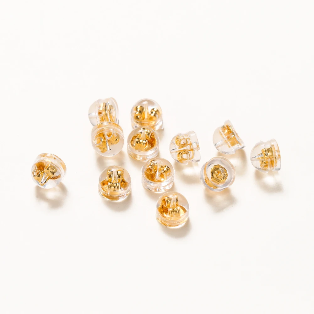 20pcs Silicone Rubber Ear Back Stoppers Hamburger Ear Plugs for Jewelry Making DIY 18K Gold Plated Brass Earring Filled Supplies