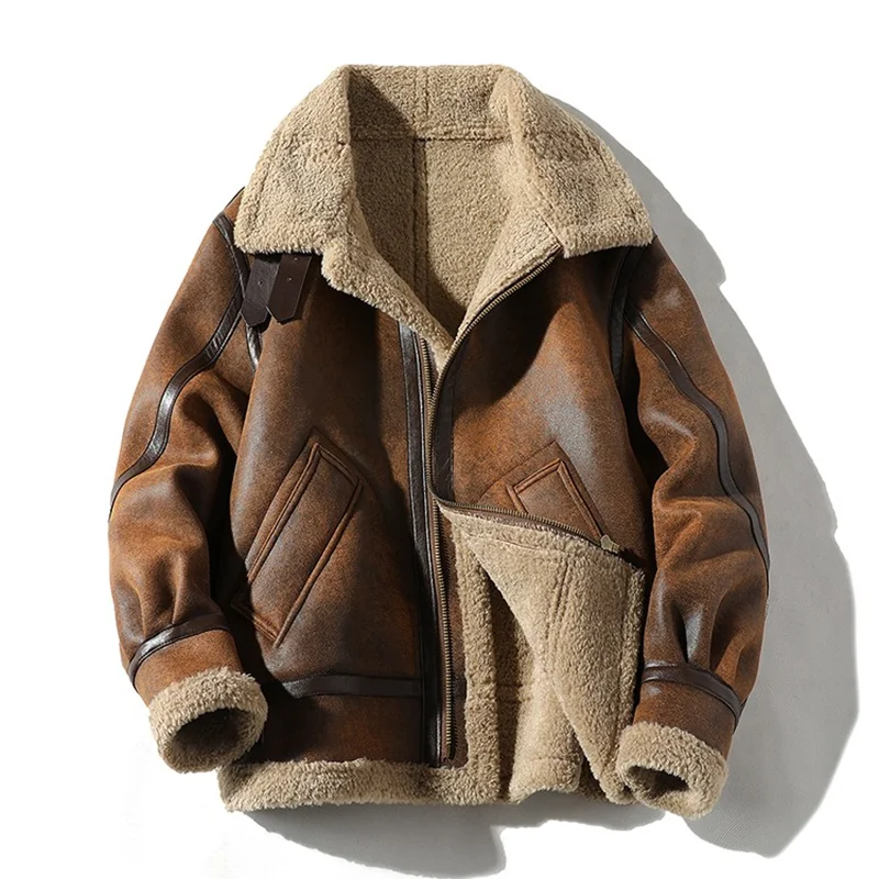 

2022 Single Jackets Men Thickened Warm Furry Coat Autumn Winter Fur Integrated Imitation Leather Men's Coat Motorcicle Jacket