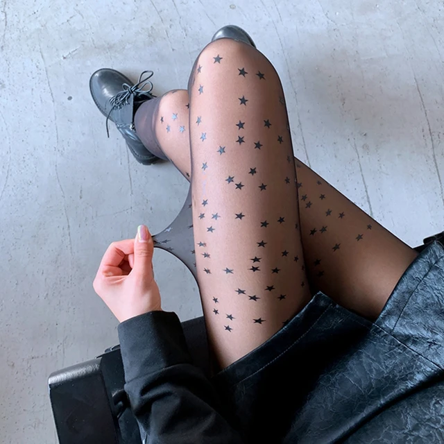 Fashion Women Tights With Pattern Star Printed Pantyhose Gothic Mesh Tights  With Tattoo Ladies Long Anti-Hook Black Stockings - AliExpress