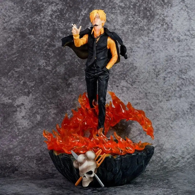 

38cm One Piece Gk Three Fighting Blood Sanji Luffy Sauron Illuminated Scene Statue Anime Figure Model Ornaments Christmas Toys