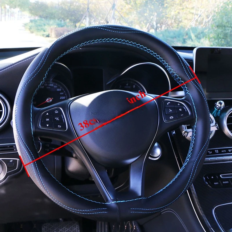 Steering Wheel Cover DIY Car Steering Wheel Covers 38cm Breathable Fiber Leather