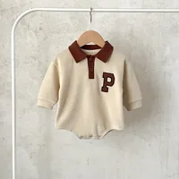 Autumn Infant Baby Boys Rompers Cotton Long Sleeve Letter Newborn Boys Bodysuits Turn Down Collar Kids Boys One-piece Jumpsuits 1