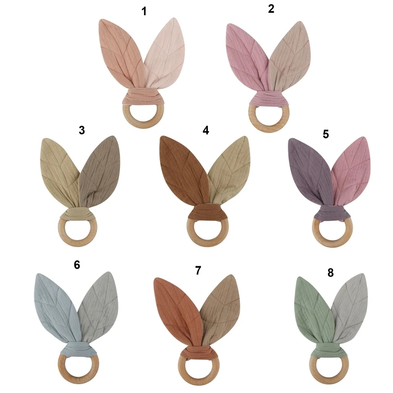 

RIRI 1PC Christmas Baby Bunny Ear Teething Ring Safety Wooden Teether for Children Kids Baby Infants Newborn Care Accessory