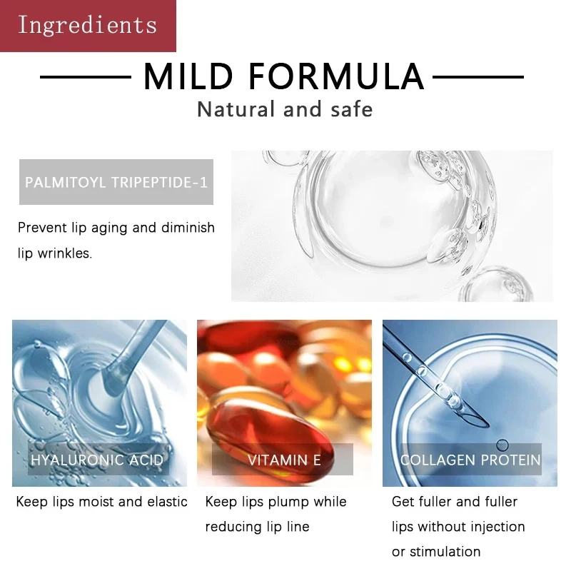 Collagen Lip Plumping Serum Moisturizing Nourish Fade Lip Lines Essential Oil Non-Irritating Hydrating Lip Enhancer Lip Care 6