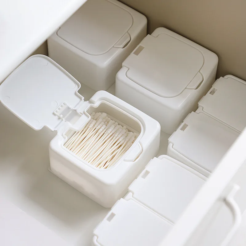 Storage Box Self Adhesive Storage Box Transparent Storage Box Lockable Storage Box 3154 Desktop Storage Box Mini With Pop-Ups Swab Cosmetic Cotton Plastic Dustproof Student Sundries Finishing Box