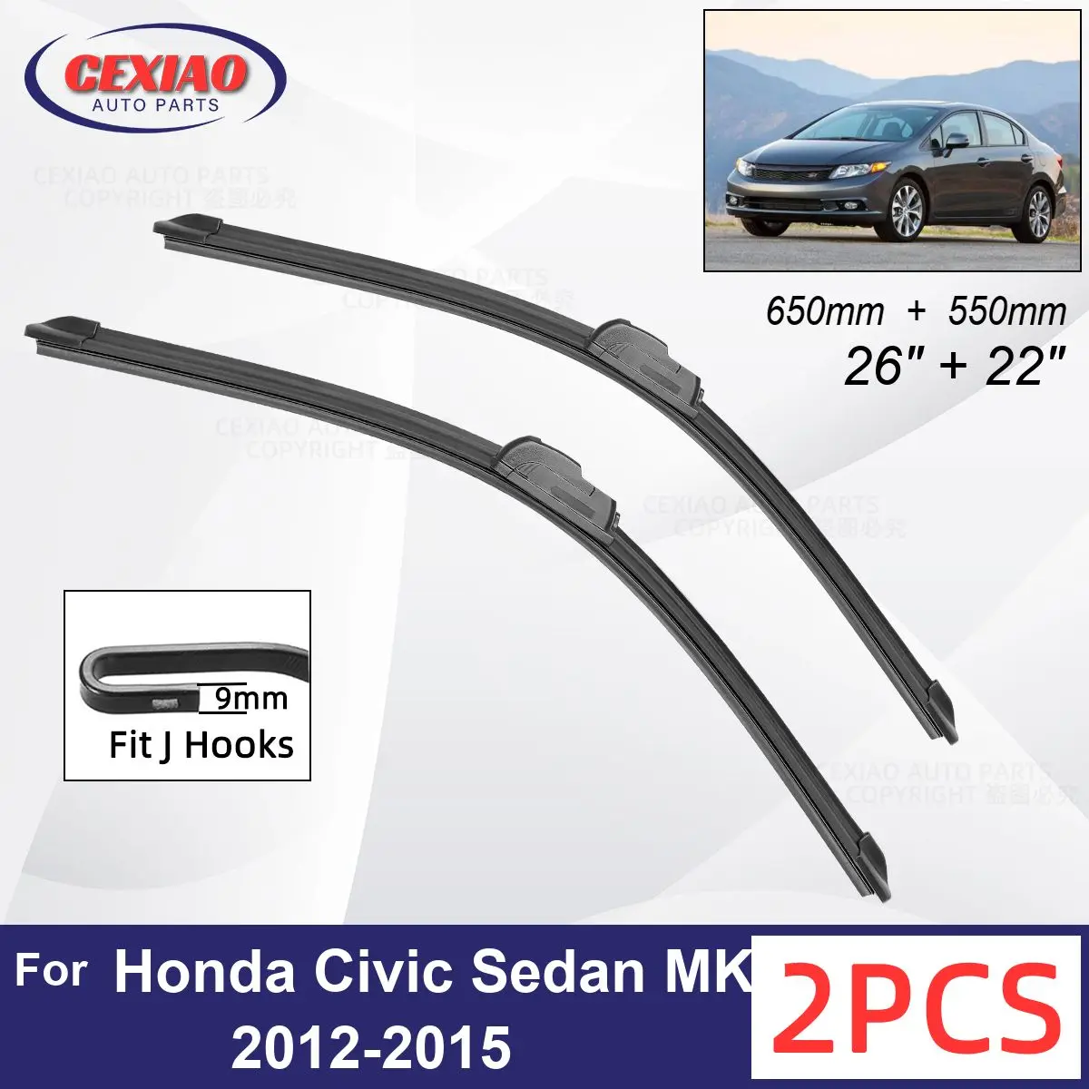 

Автомобильный стеклоочиститель для Honda Civic Sedan MK9 2012-2015, передние стеклоочистители, мягкие резиновые стеклоочистители для автомобильного лобового стекла 26 дюймов + 22 дюйма