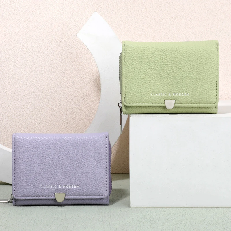 

2023 New Pu Leather Girl Cute Purse Folding Multi-card Short Clip Purse