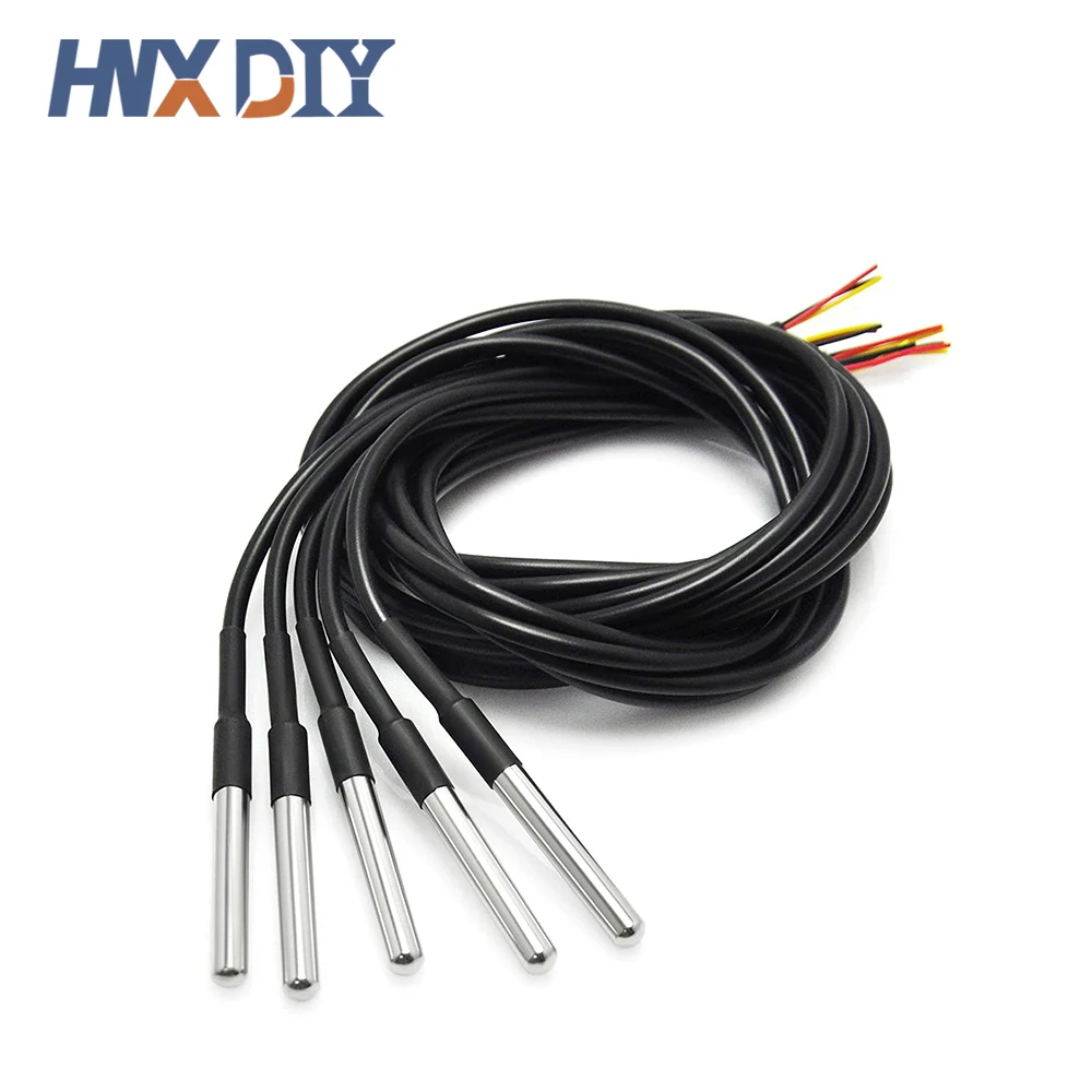 5/10 pcs DS18b20 temperature probe temperature sensor 1M 2M 3M DS1820 Stainless steel package Waterproof 18B20 100cm/200cm/300cm