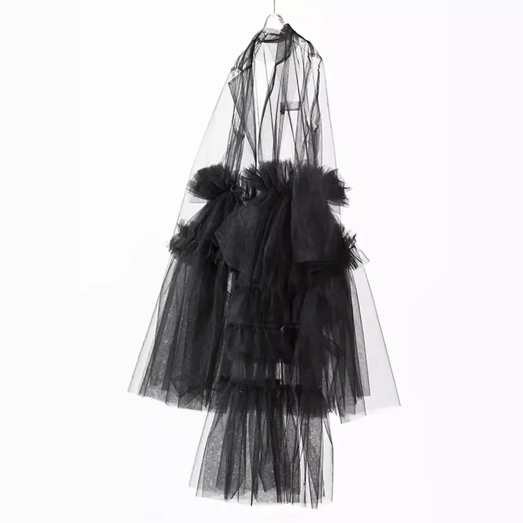 Perspective Mesh Ruffles Suit Jacket Dress Turn Down Collar Irregular Multi  Layer Lotus Yarn Splicing Blazers Coat Dress Vestido - AliExpress 200000345