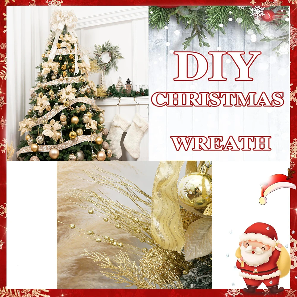 Christmas Tree Gold Powder Berry Branches Luxury Decoration Shiny Branches Pick Christmas Tree Small Vase Holiday Wedding Party