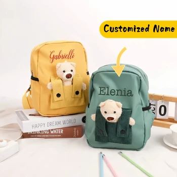 Nome personalizzato personalizzato Lettera ricamata per neonato Asilo nido Baby Little Bear Zaino Borsa per bambini per la scuola Regali Ragazzi ragazze 1