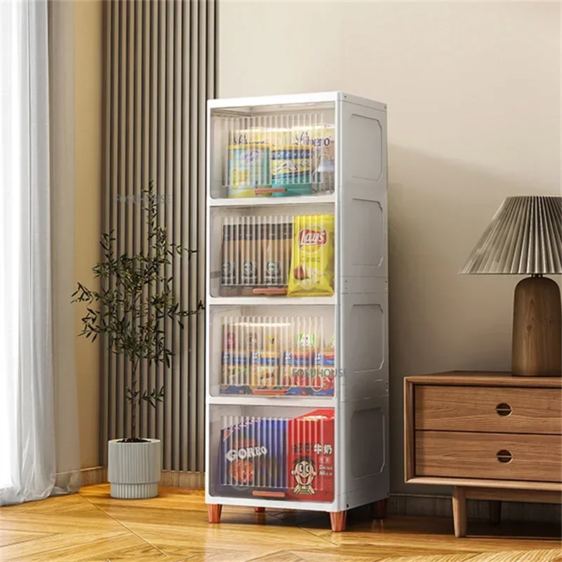 Modern Multi-layer Flip Storage Cabinet Plastic Kitchen Cabinets Home Furniture Floor Gap Storage Box Living Room Snack Cabinet