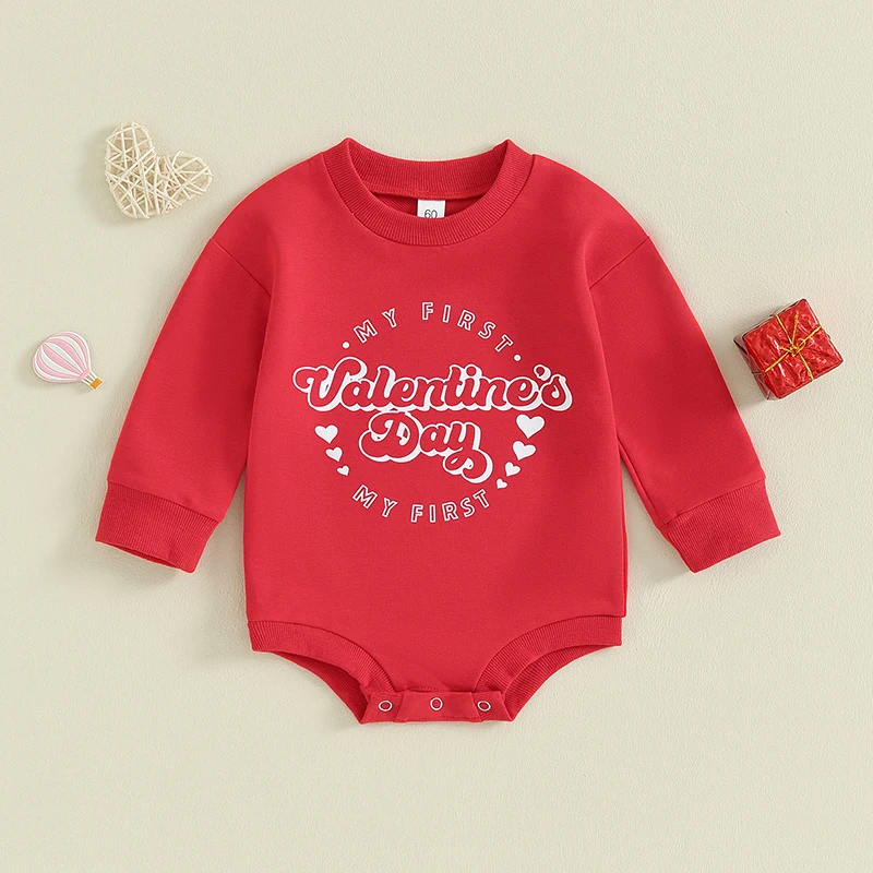 

Baby Girls Boys Valentine's Day Outfits Red Long Sleeve Crew Neck Letter Print Casual Romper Sweety Sweatshirt Bodysuits