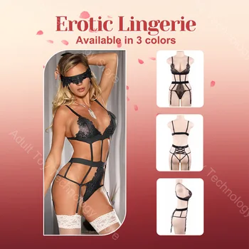 Lingerie sexy da donna oversize con maschera per gli occhi, indumenti da notte in pizzo con giarrettiera babydoll, lingerie erotica, reggiseno a triangolo, gioco di sesso per adulti 1